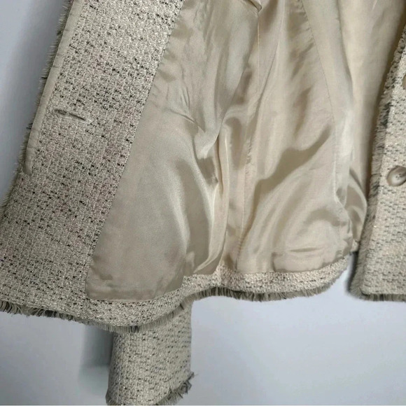 Helene Berman London Cream Tweed Fringe Blazer Size Medium - Picture 4 of 13